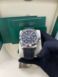 Thumbnail for Rolex Sky-Dweller White Gold Fluted Bezel Black Index Dial Oysterflex Strap 336239