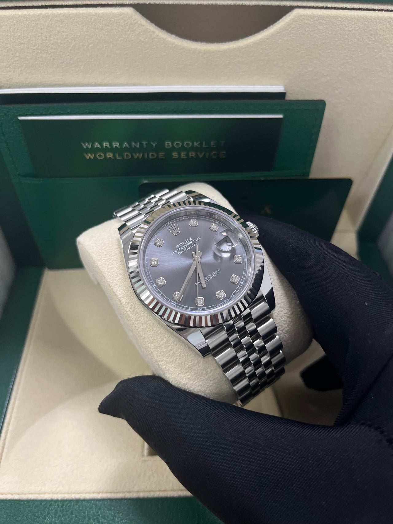 Rolex Datejust 41 18K White Gold Steel Dark Rhodium Diamond Dial WatchesOff5th