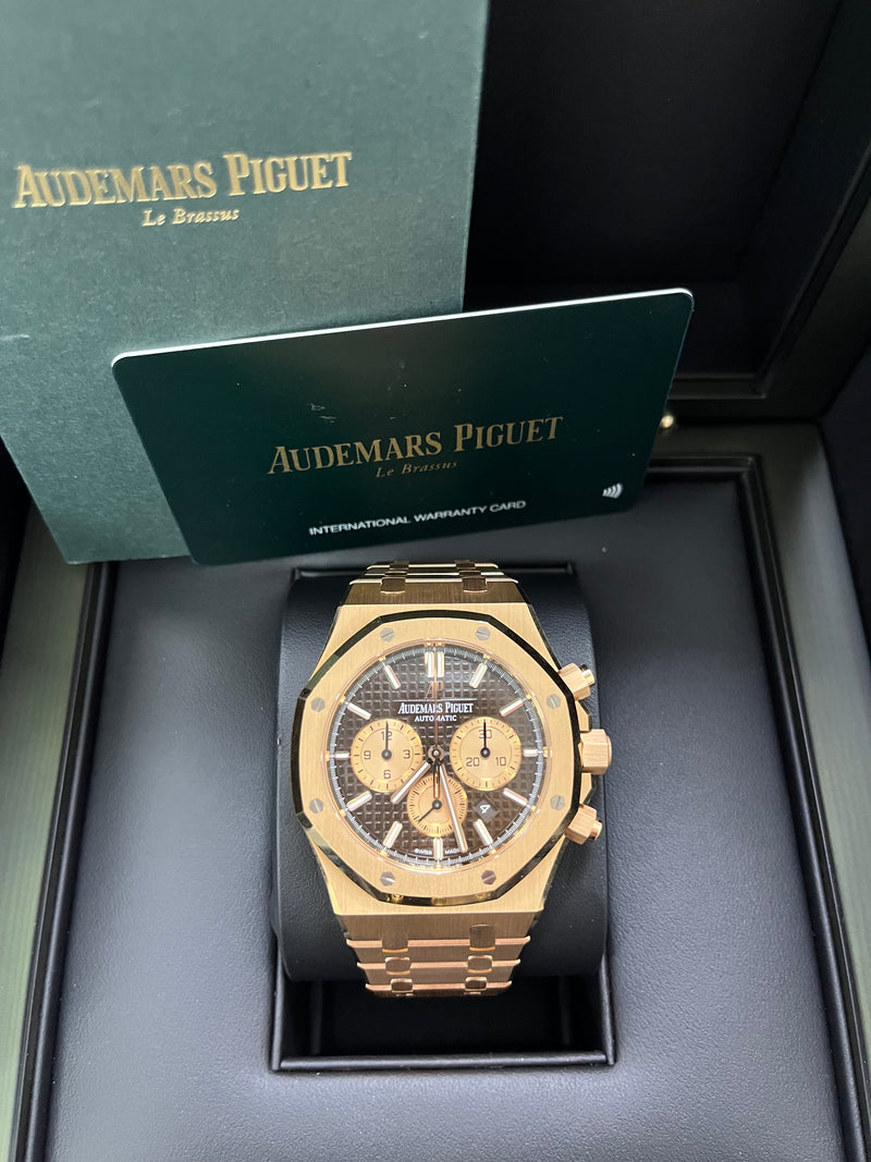 Audemars Piguet Royal Oak Chronograph 41mm Brown Chocolate Dial Rose Gold  Watch 26331OR.OO.1220OR.02 Box Papers