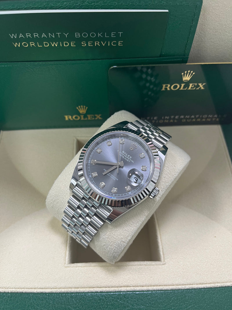 Rolex Datejust 41 18K White Gold Steel Dark Rhodium Diamond Dial Jubilee Ref 126334