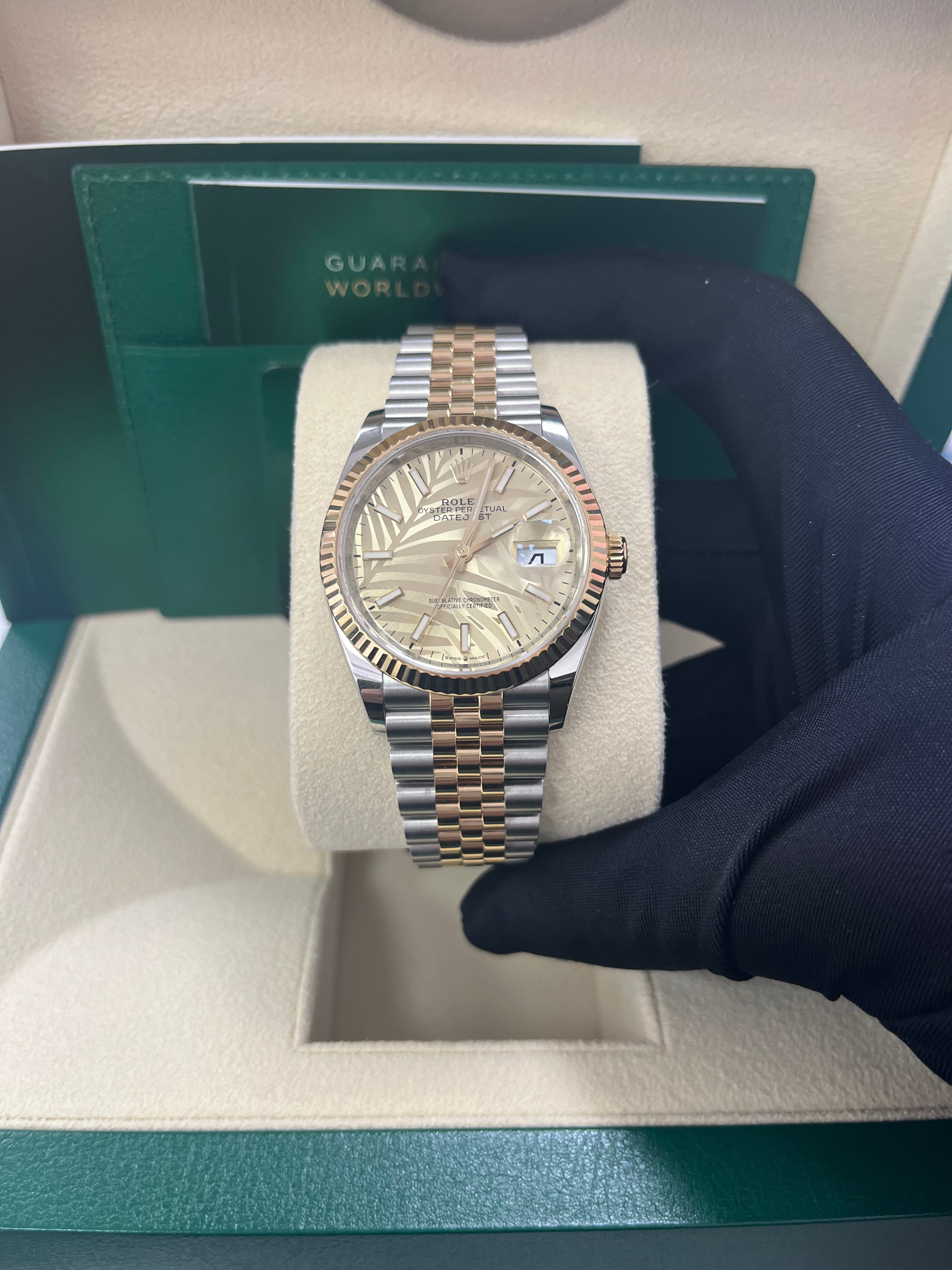 Rolex Datejust 36mm Steel and Yellow Gold  Fluted Palm Dial Jubilee Bracelet (Ref# 126233)