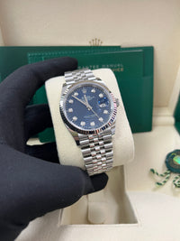 Thumbnail for Rolex Datejust 36 Fluted Bezel Bright Blue Fluted Motif Diamond Dial Jubilee Bracelet 126234