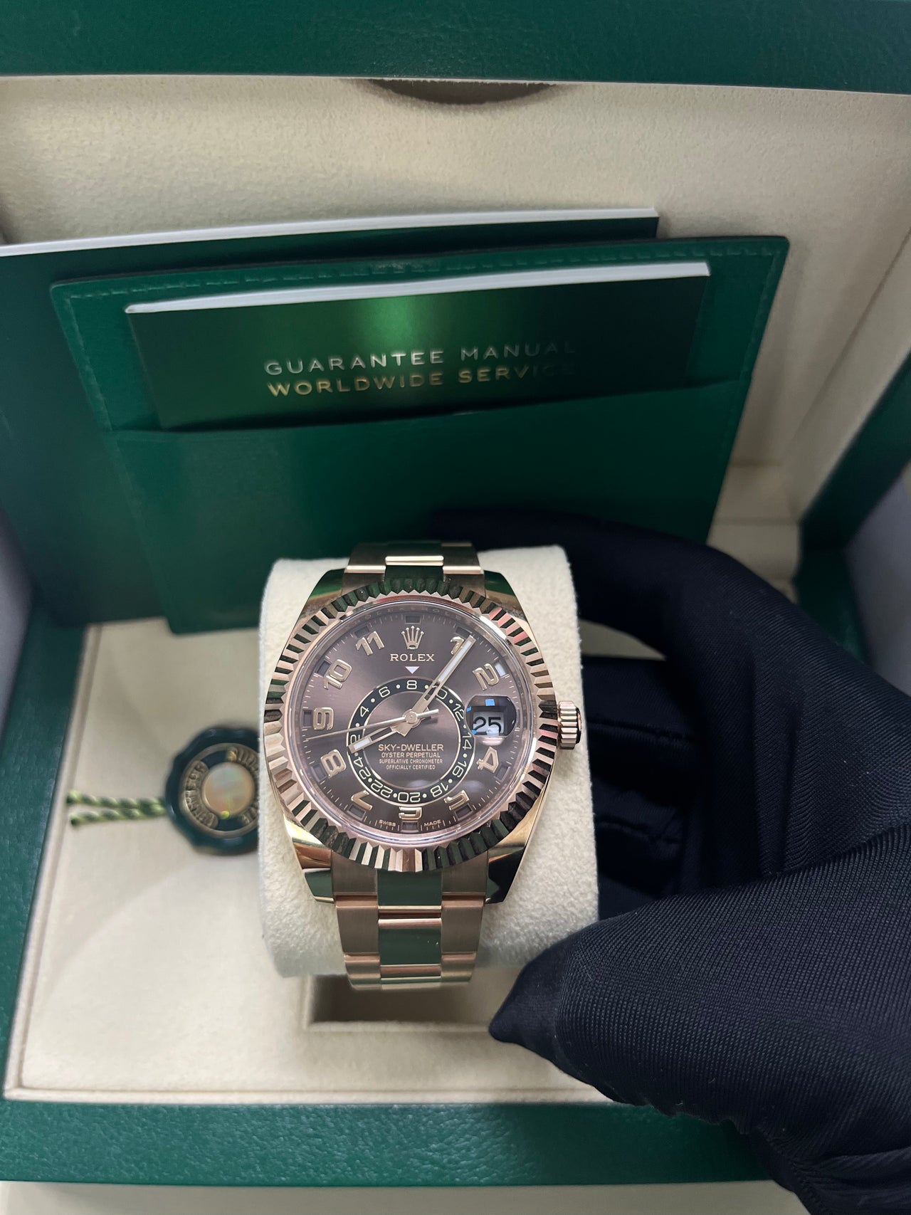 Rolex Sky-Dweller Rose Gold Sky-Dweller Chocolate Sunray Arabic Dial (Reference # 326935)