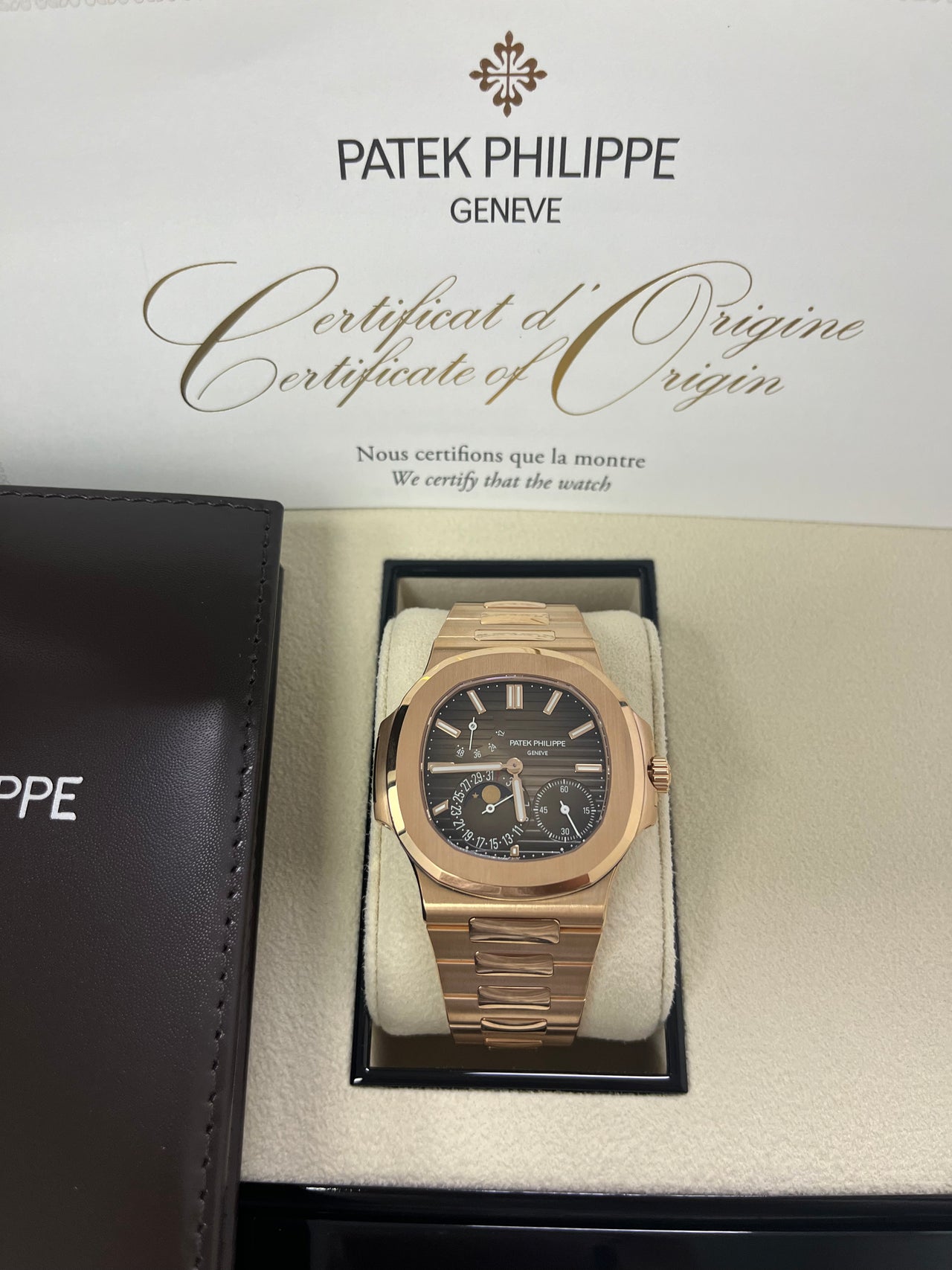 Patek Philippe Nautilus Moon Phase Rose Gold 40mm Brown Black Dial 571 WatchesOff5th