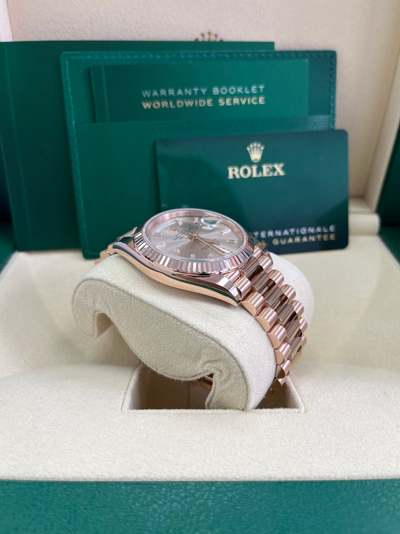 Rolex Day-Date 40 Fluted Bezel Sundust Baguette Diamond Dial President Bracelet 228235