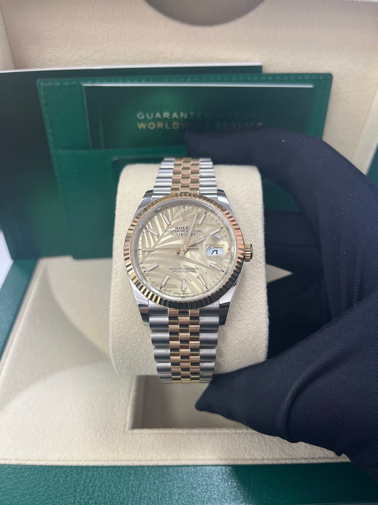 Rolex Datejust 36mm Steel and Yellow Gold  Fluted Palm Dial Jubilee Bracelet (Ref# 126233)