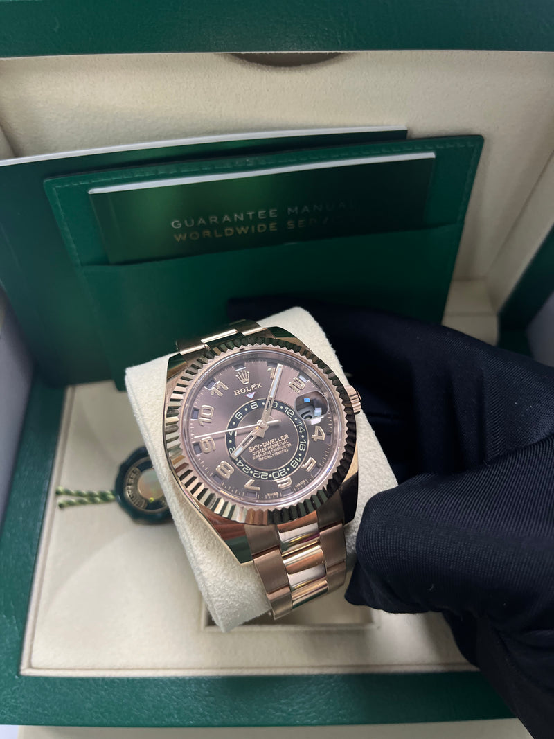Rolex Sky-Dweller Rose Gold Sky-Dweller Chocolate Sunray Arabic Dial (Reference # 326935)