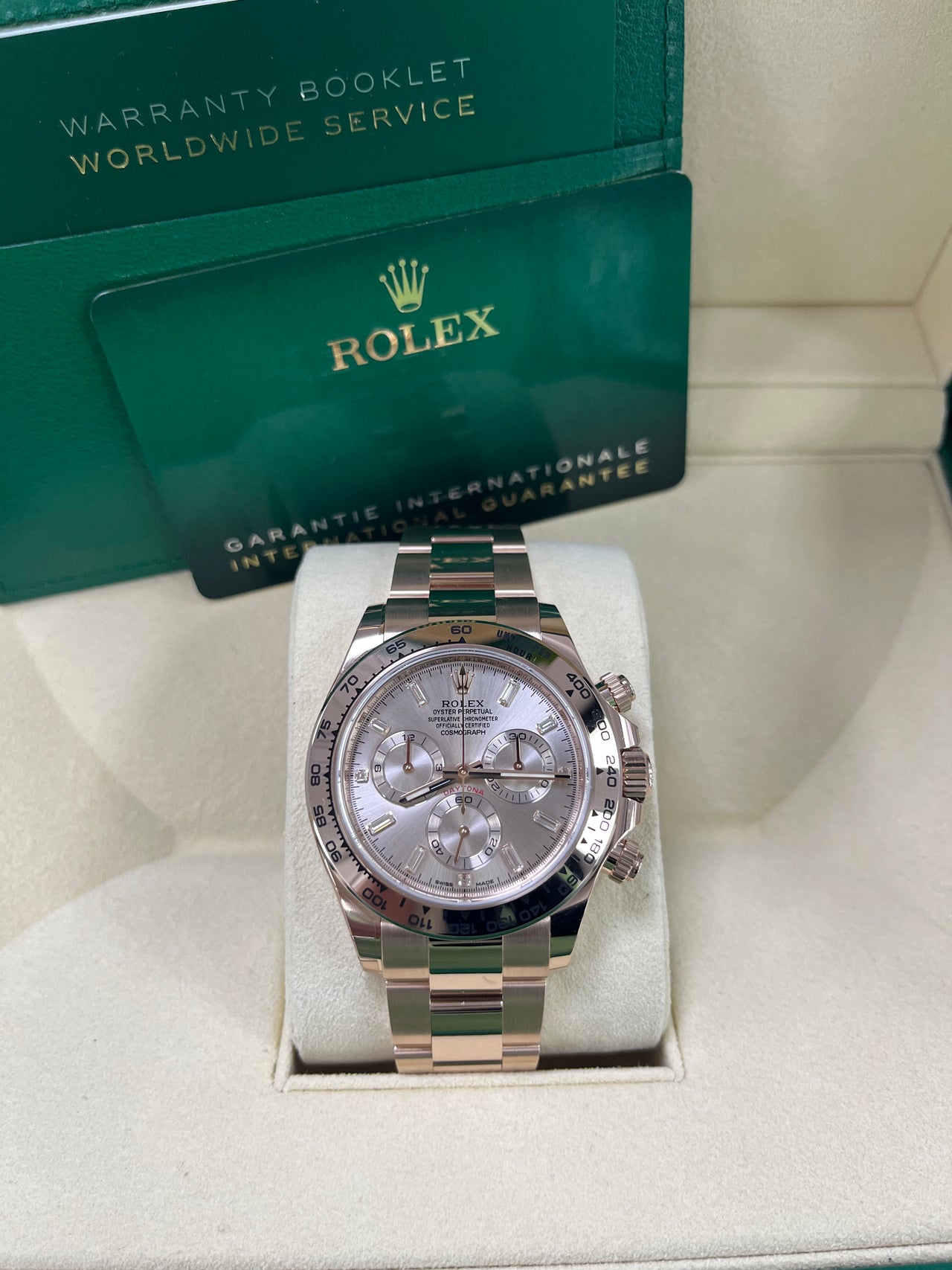 Rolex Daytona Everose Gold Rose Diamond Baguette 40mm Dial Oyster Bracelet Ref# (116505)