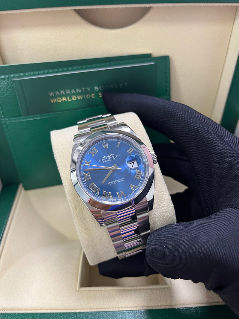 Rolex Datejust 41mm Blue Roman Dial Oyster Bracelet Reference 126300