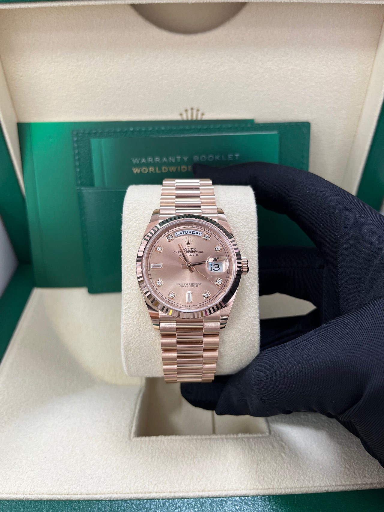 Rolex Day-Date 36 Everose Gold Day-Date 36 Watch - Fluted Bezel - Rosé Diamond Dial - President 128235