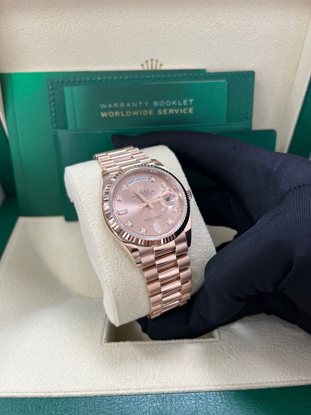 Rolex Day-Date 36 Everose Gold Day-Date 36 Watch - Fluted Bezel - Rosé Diamond Dial - President 128235