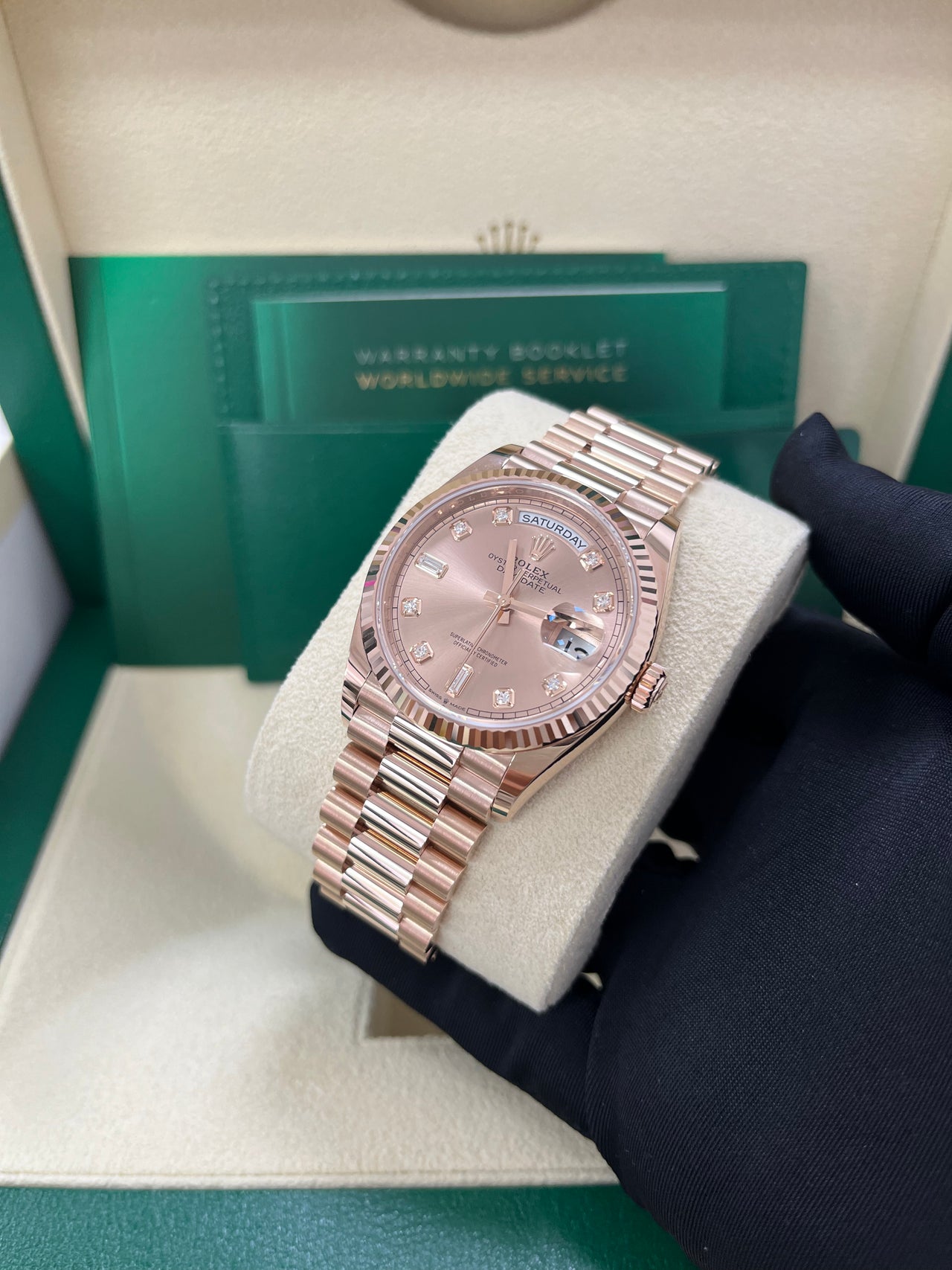 Rolex Day-Date 36 Everose Gold Day-Date 36 Watch - Fluted Bezel - Rosé Diamond Dial - President 128235