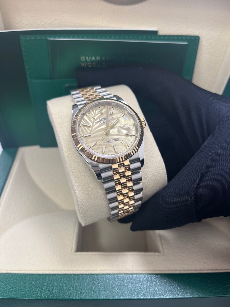 Rolex Datejust 36mm Steel and Yellow Gold Fluted Palm Dial Jubilee