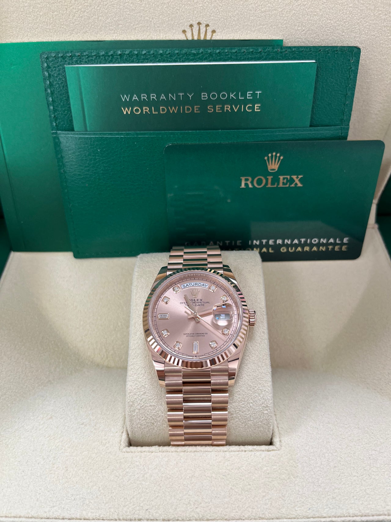 Rolex Day-Date 36 Everose Gold Day-Date 36 Watch - Fluted Bezel - Rosé Diamond Dial - President 128235