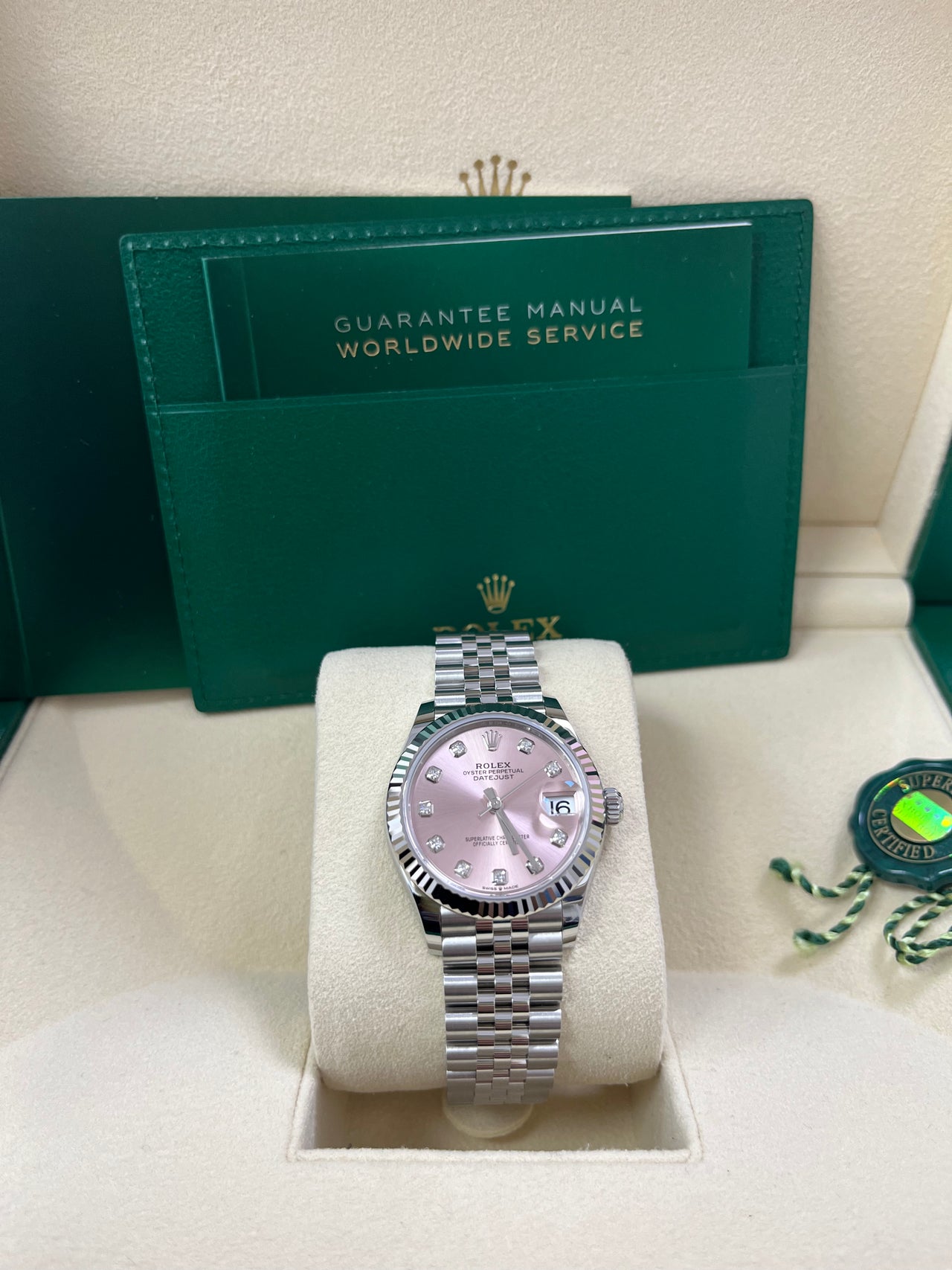 Rolex Datejust 31 Fluted Bezel Pink Diamond Dial Jubilee Bracelet 278274