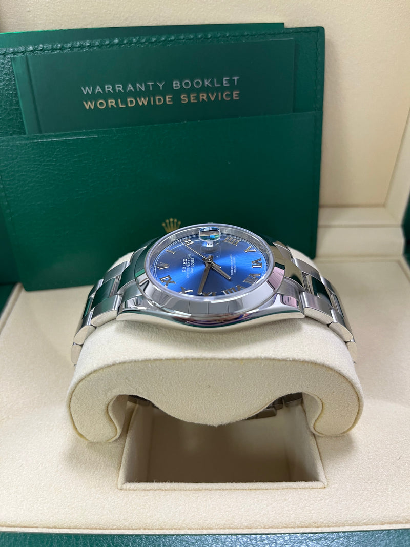 Rolex Datejust 41mm Blue Roman Dial Oyster Bracelet Reference