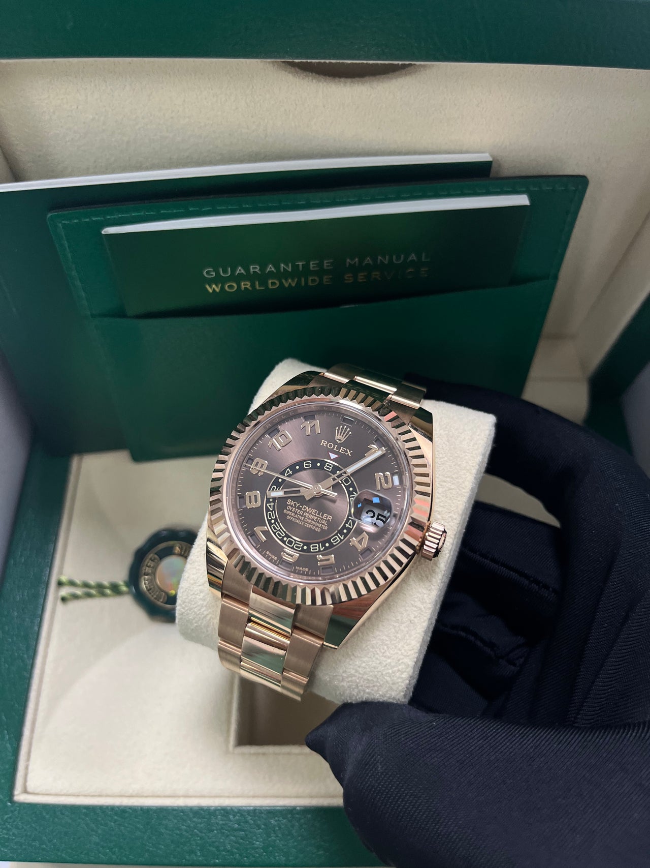 Rolex Sky-Dweller Rose Gold Sky-Dweller Chocolate Sunray Arabic Dial (Reference # 326935)