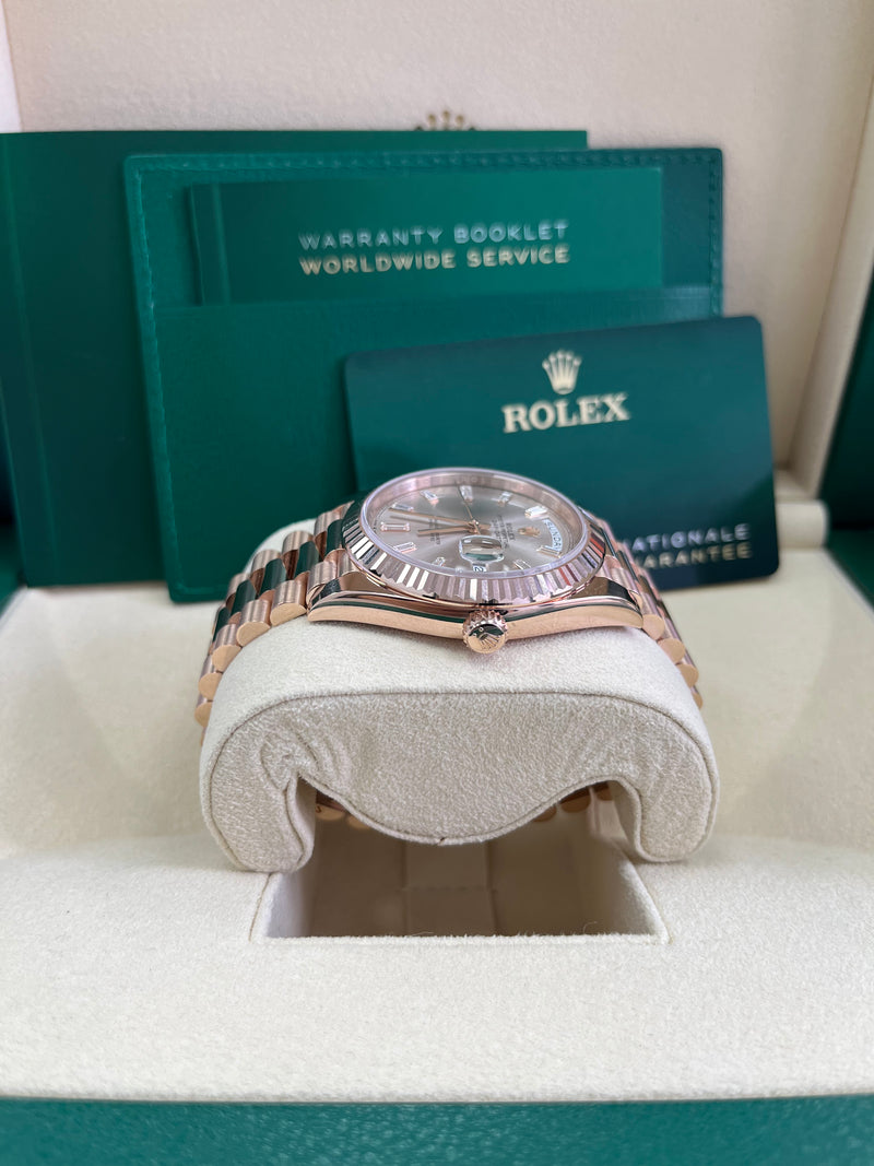 Rolex Day-Date 40 Fluted Bezel Sundust Baguette Diamond Dial President Bracelet 228235