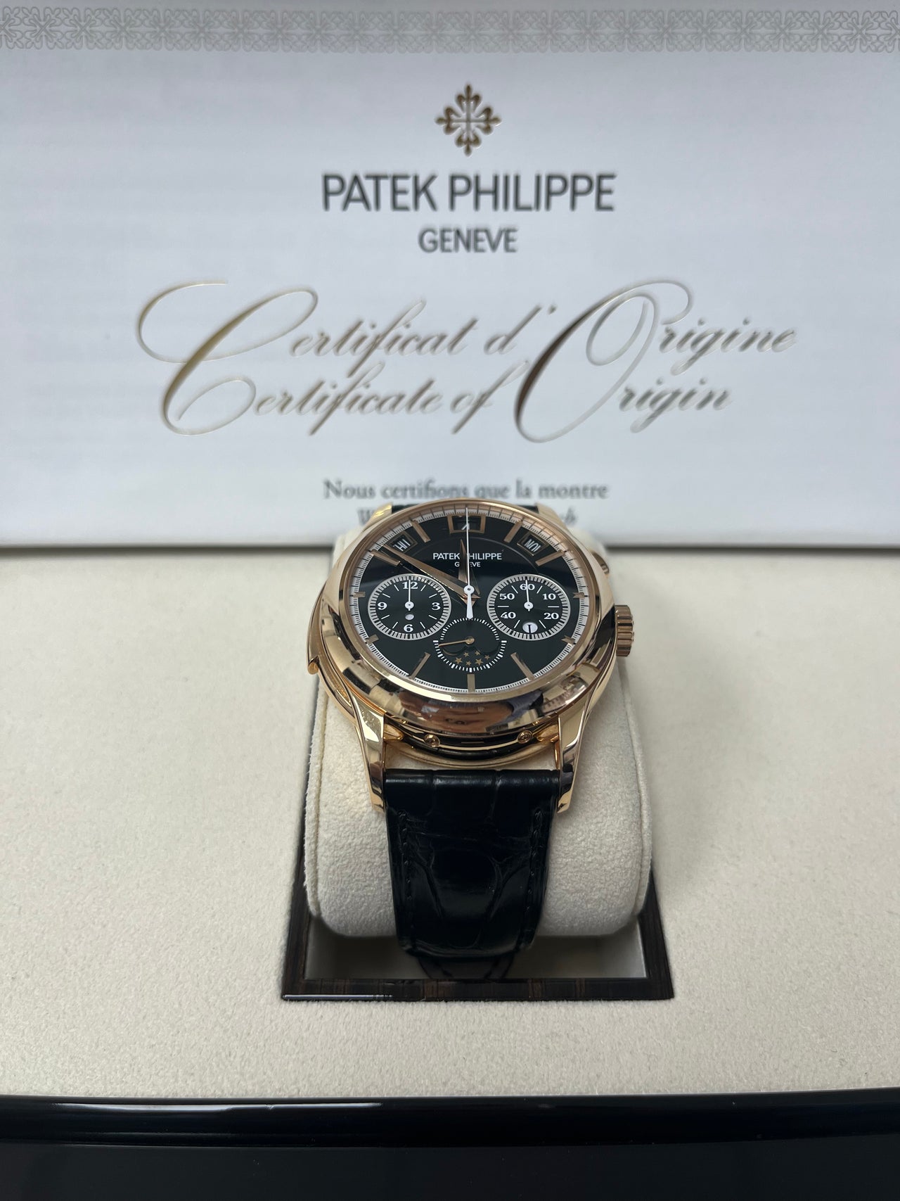 Patek Philippe Grand Complications submodel Rose Gold Black Dial 5208R 001