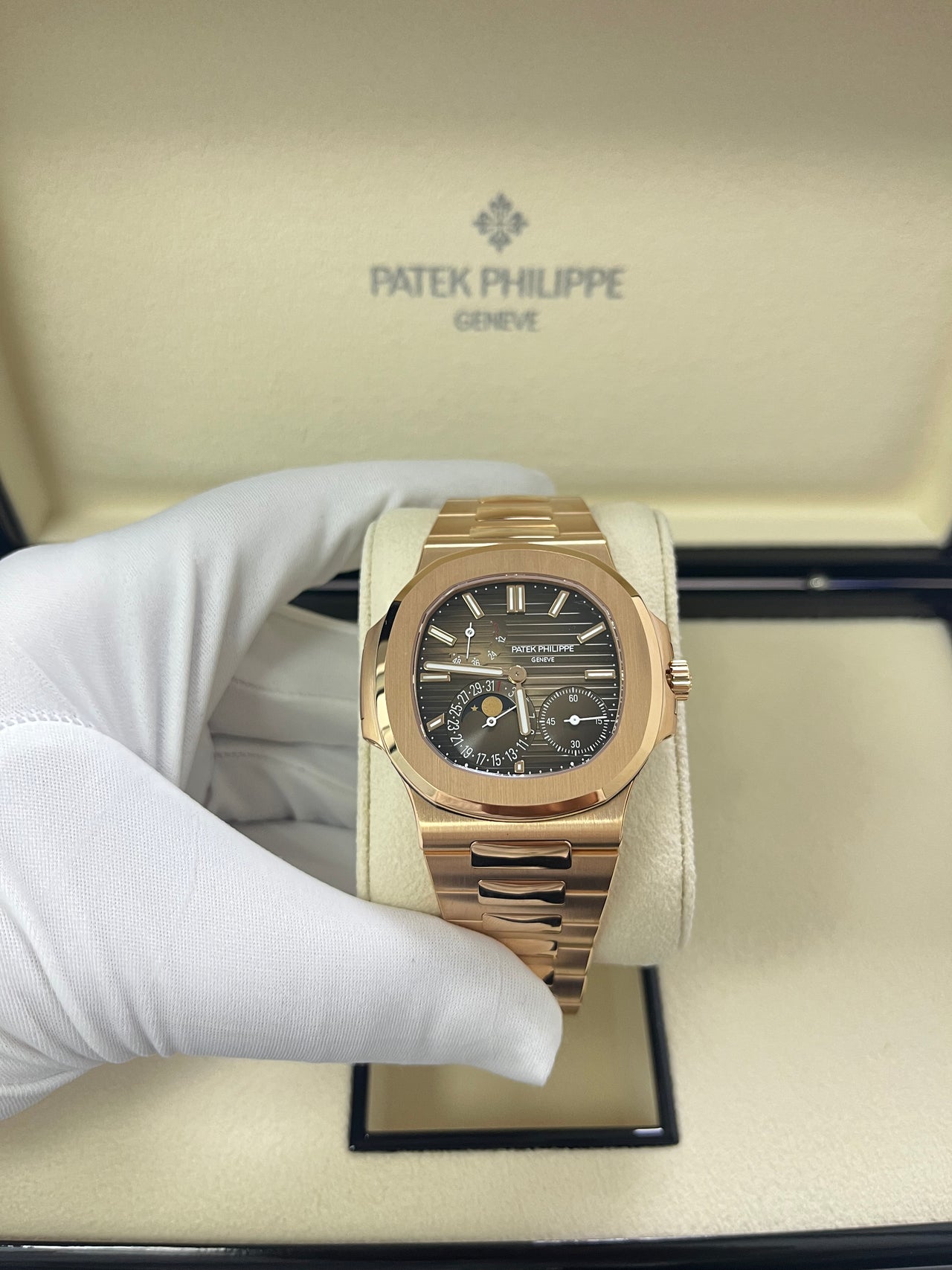 Patek Philippe Nautilus Moon Phase Rose Gold 40mm Brown Black Dial 571 WatchesOff5th