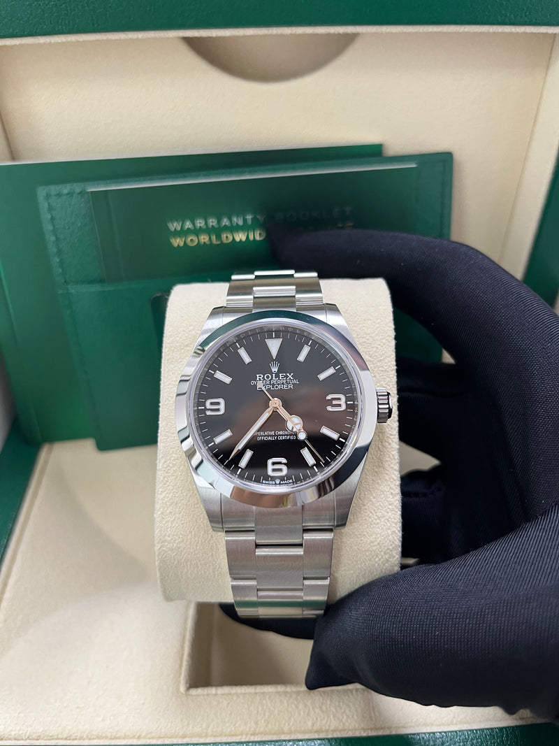 Rolex Explorer Oystersteel 40 Watch Smooth Bezel Black Index