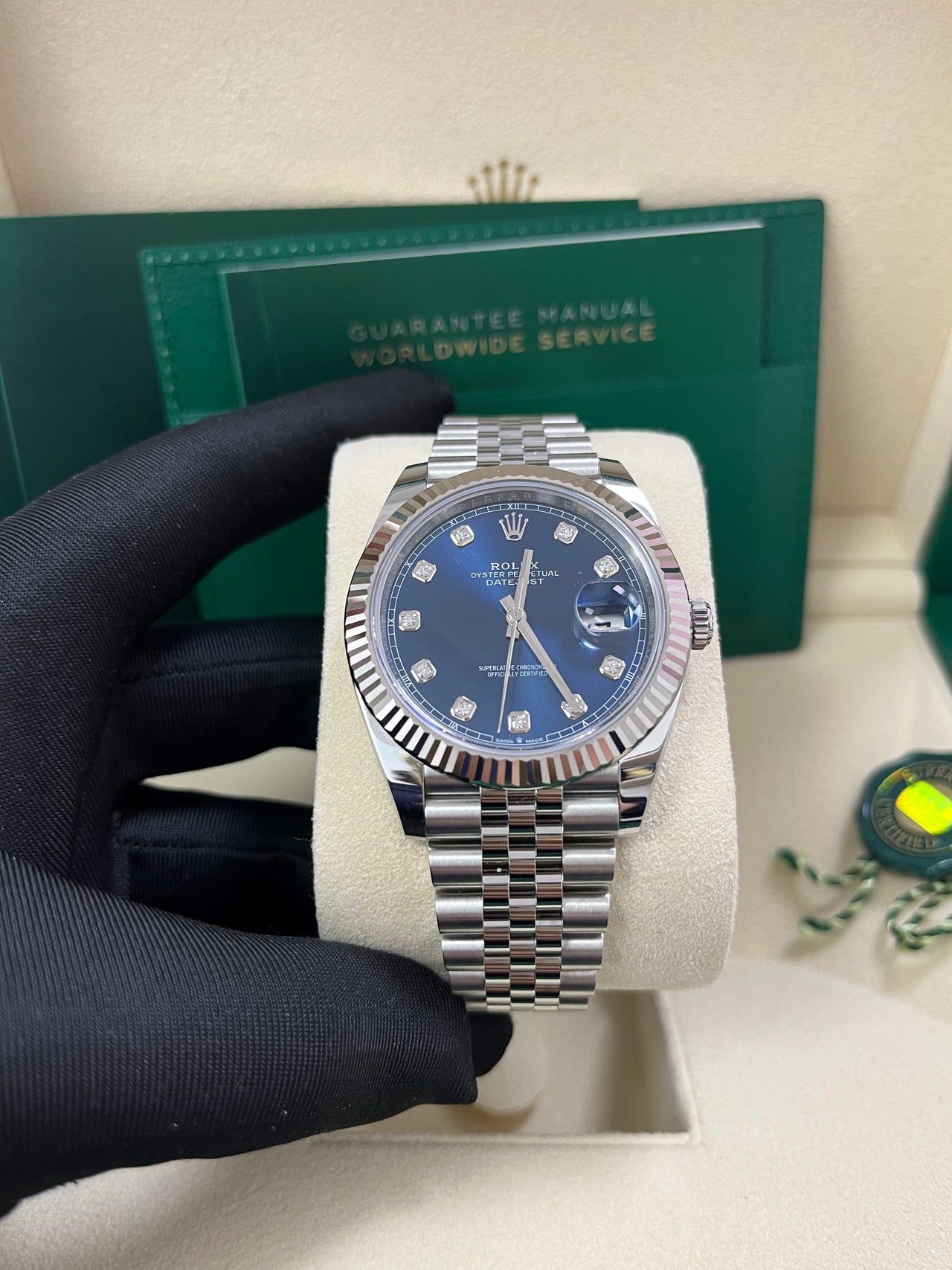 Rolex Datejust 41 Fluted Bezel Blue Diamond Dial Jubilee Bracelet 126334