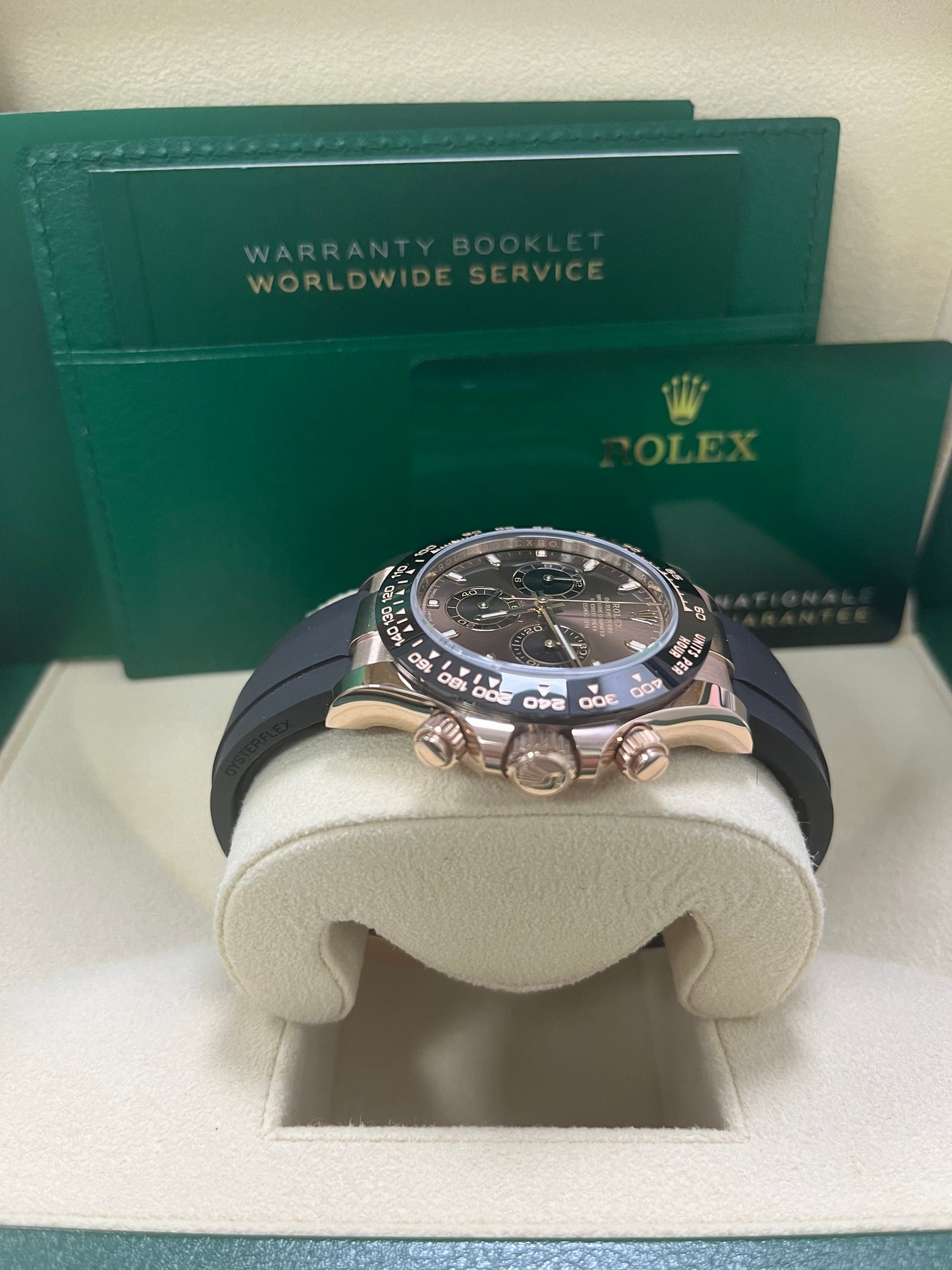 Rolex Daytona Everose Gold Cosmograph 40 Watch - Chocolate Index Dial - Black Oysterflex Strap (Ref# 116515LN)