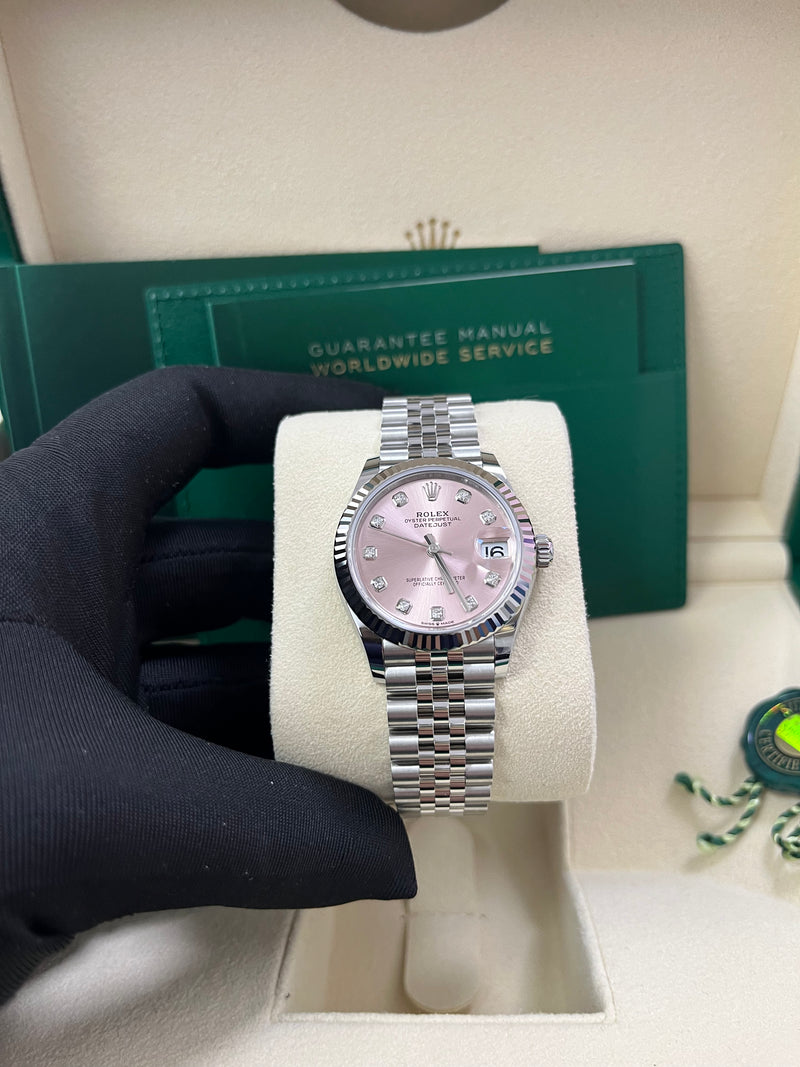 Rolex Datejust 31 Fluted Bezel Pink Diamond Dial Jubilee Bracelet 278274