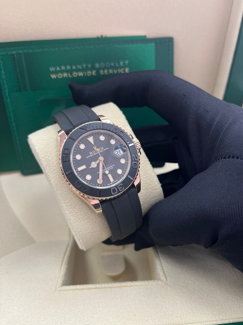 Rolex Yacht Master 37mm Rose Gold Black Dial Oysterflex Strap