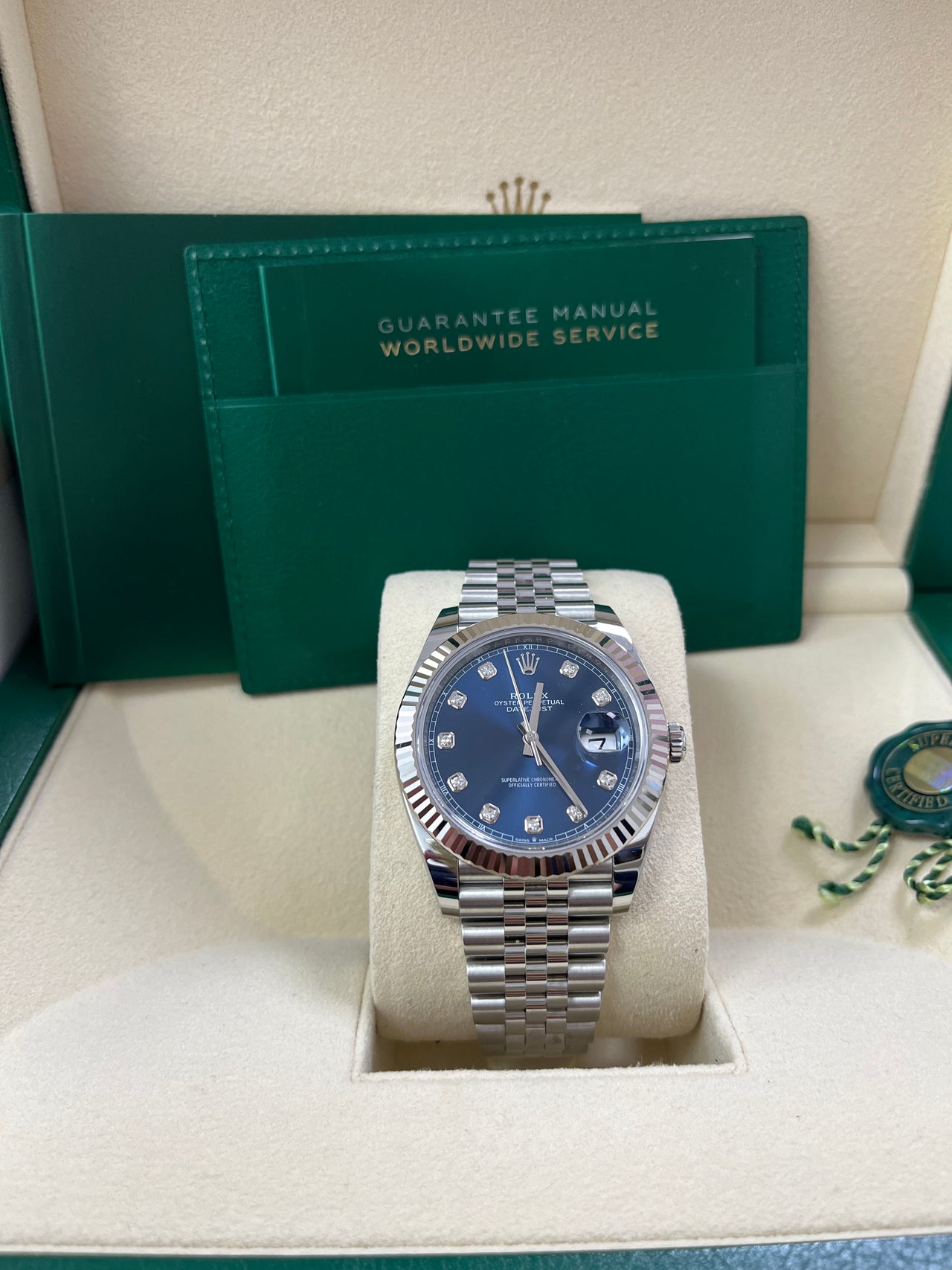 Rolex Datejust 41 Fluted Bezel Blue Diamond Dial Jubilee Bracelet 126334