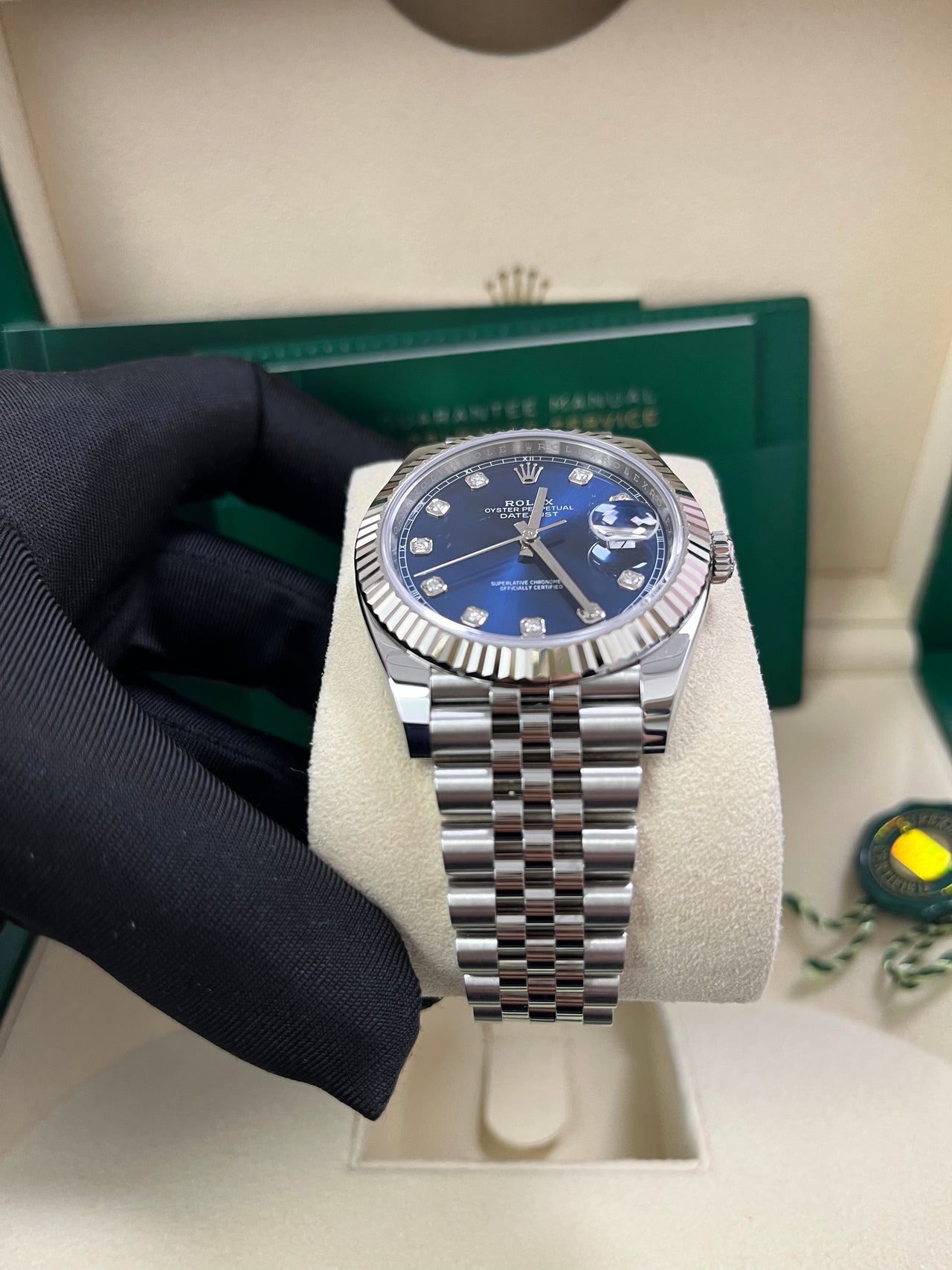 Rolex Datejust 41 Fluted Bezel Blue Diamond Dial Jubilee Bracelet 126334