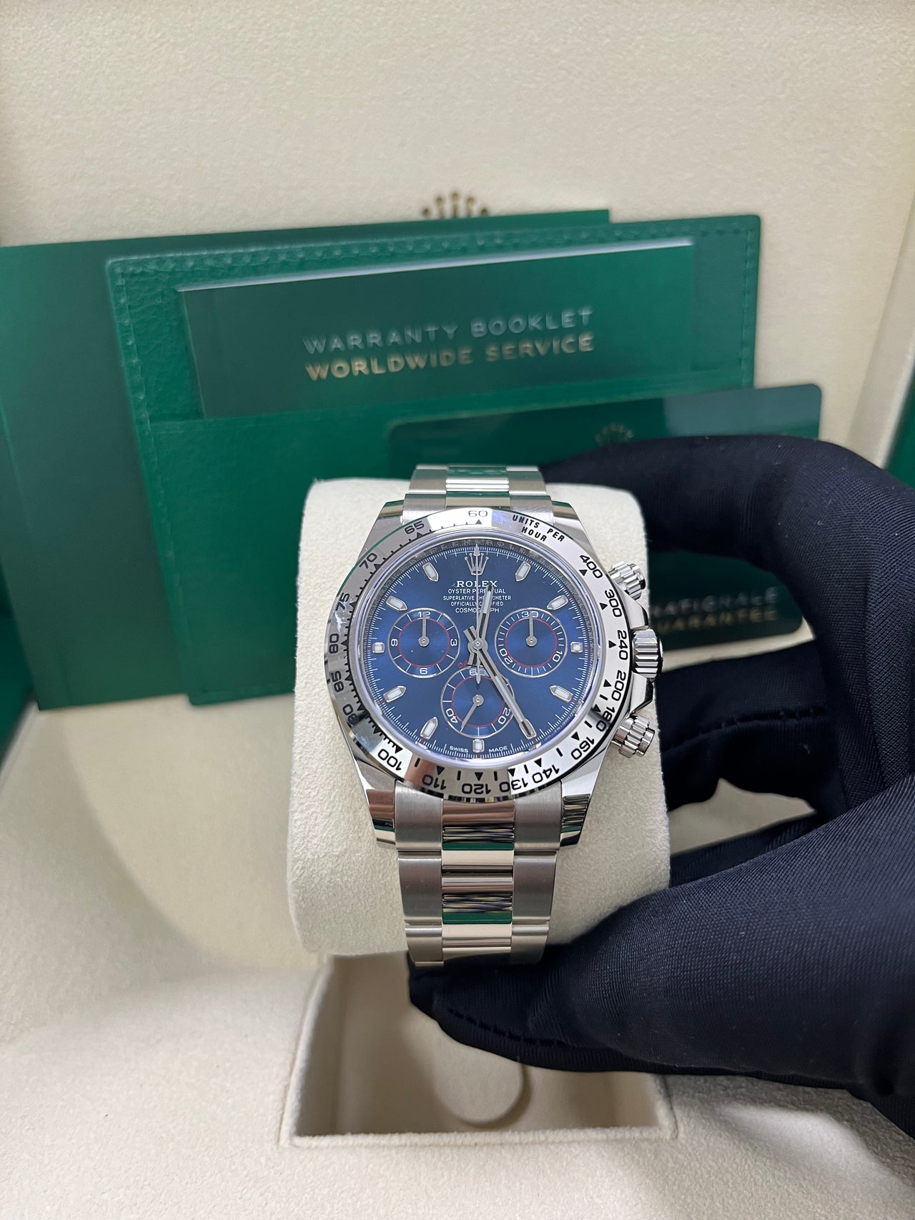 Rolex Daytona White Gold Cosmograph 40 Watch Blue Index Dial Ref 1 WatchesOff5th