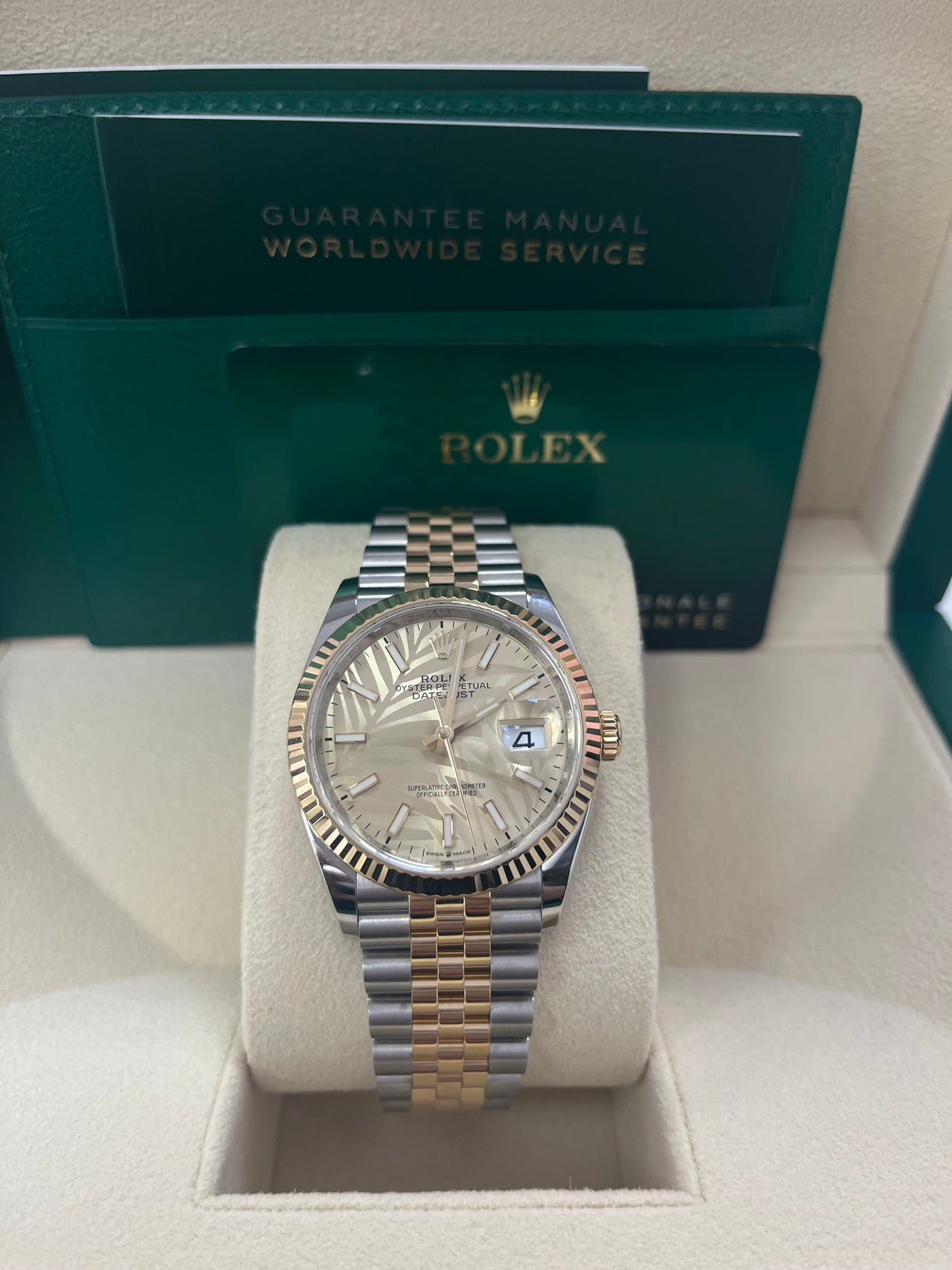 Rolex Datejust 36mm Steel and Yellow Gold  Fluted Palm Dial Jubilee Bracelet (Ref# 126233)