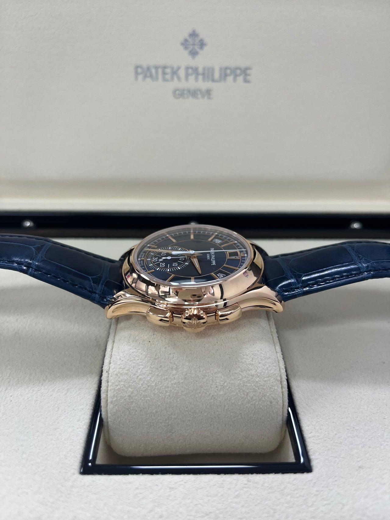 Patek Philippe Complication Sunburst Blue Rose Gold Dial Watch 5905R 010