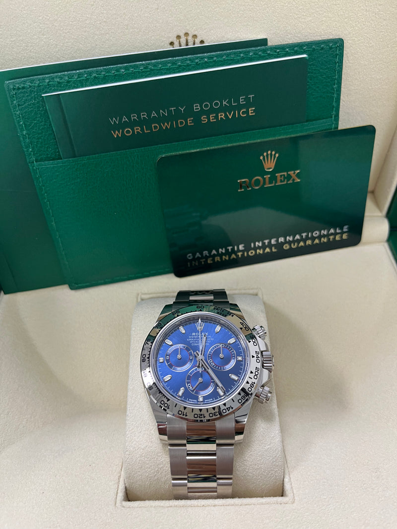 Rolex daytona blue dial white shop gold