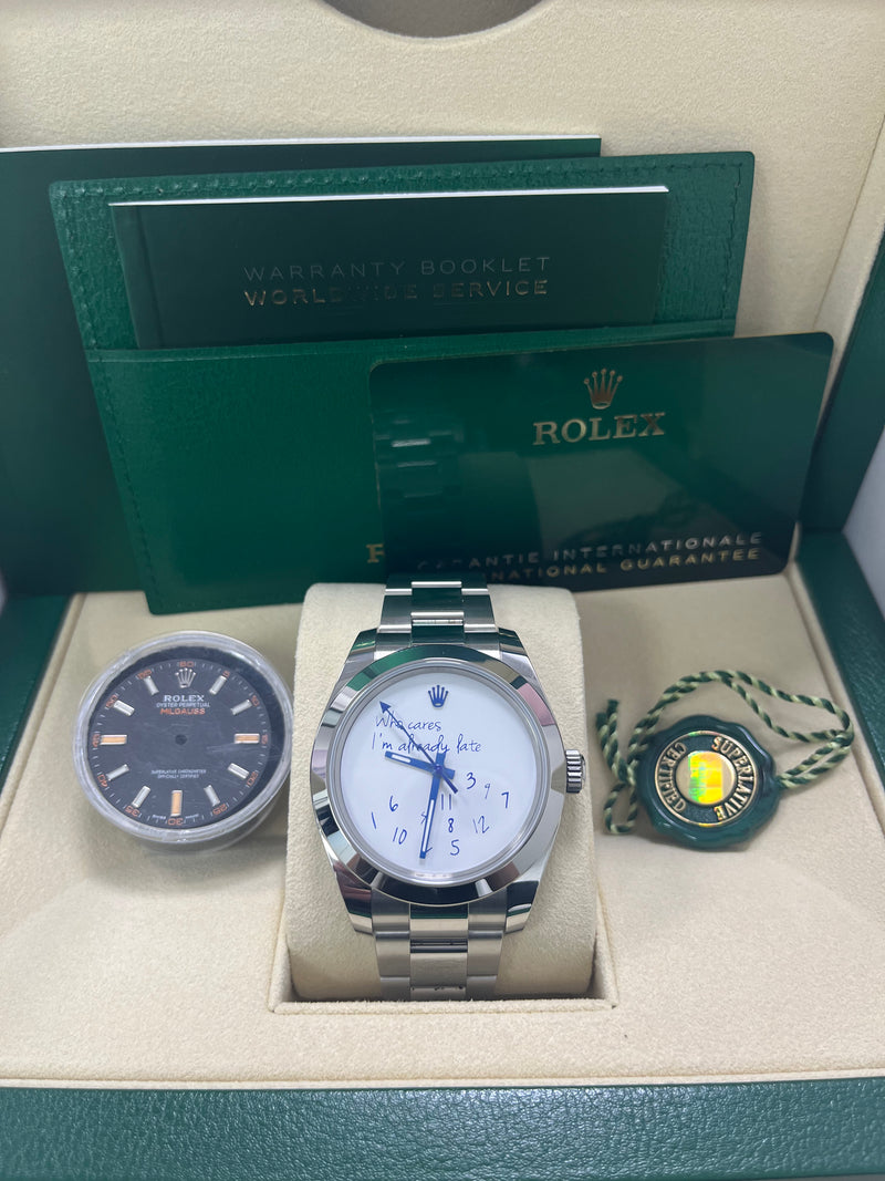 Rolex Steel Milgauss Watch Green Crystal - 116400GV Custom Mad in time Dial