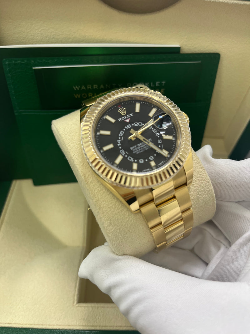 Rolex Yellow Gold Sky-Dweller Watch - Black Index Dial - Oyster Bracelet (Ref# 326938)