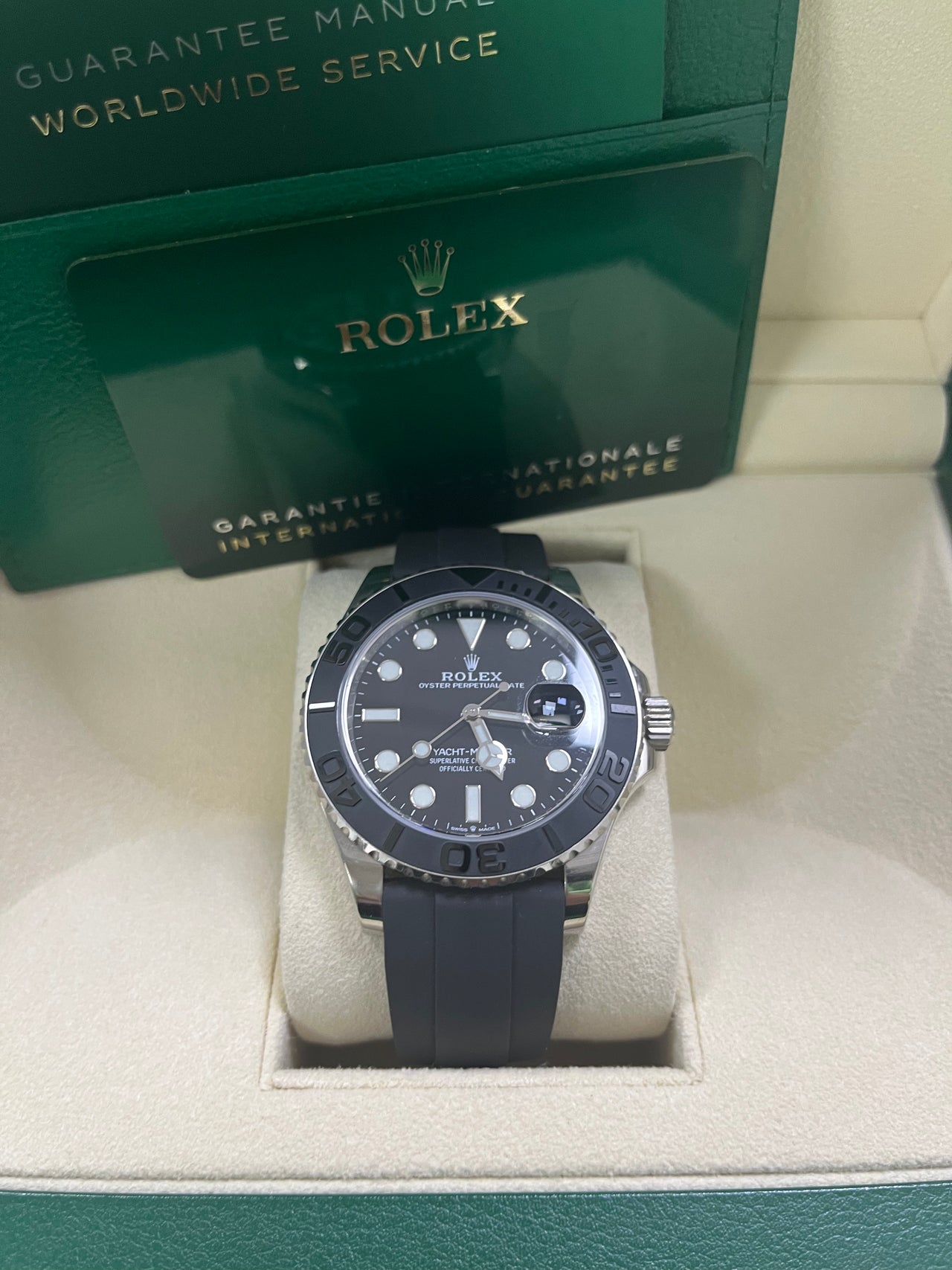 Rolex White Gold Yacht-Master 42 Watch - Black Dial - Oysterflex Strap (Ref # 226659)