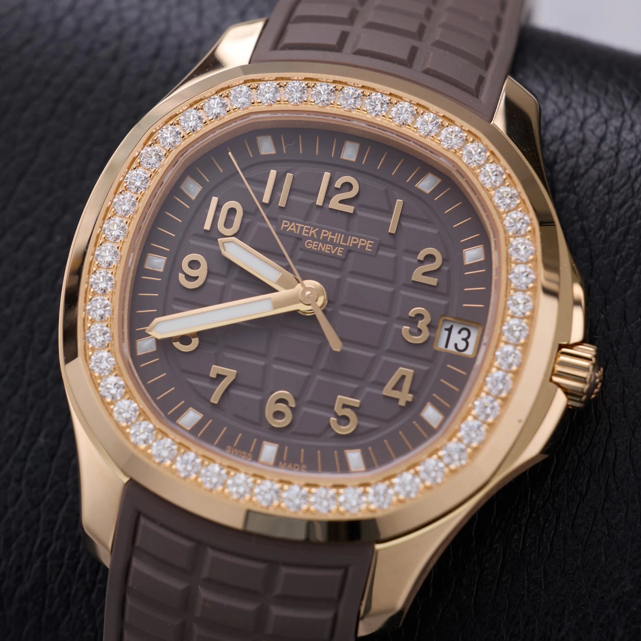 Patek Philippe Aquanaut 38.8mm 18K Rose Gold Taupe Dial Diamond Bezel (Ref 5268/200R-010) - WatchesOff5thWatch