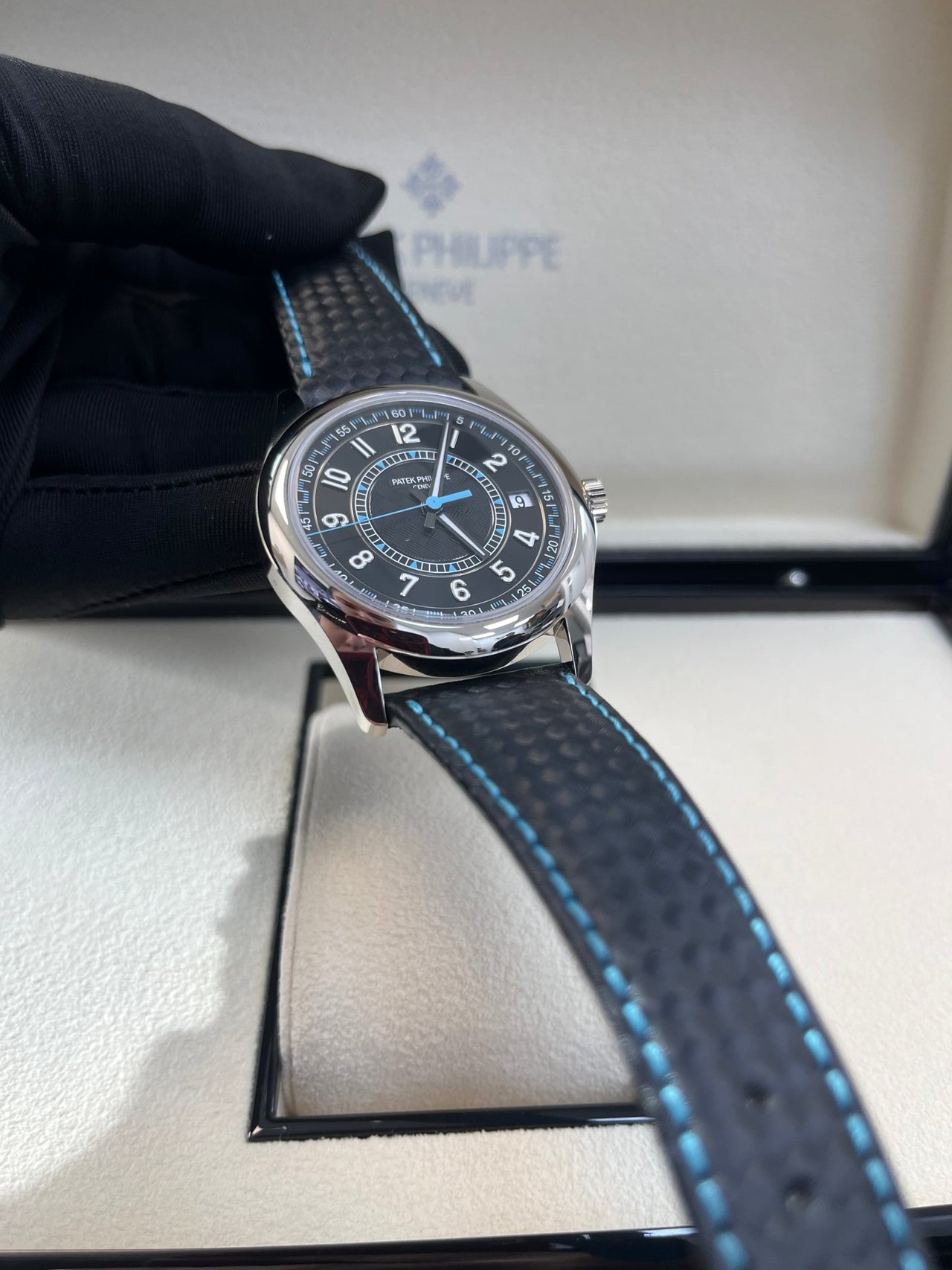 Patek Philippe Calatrava 40mm Blue Date Sweep Seconds (Ref# 6007G - 011) - WatchesOff5thWatch