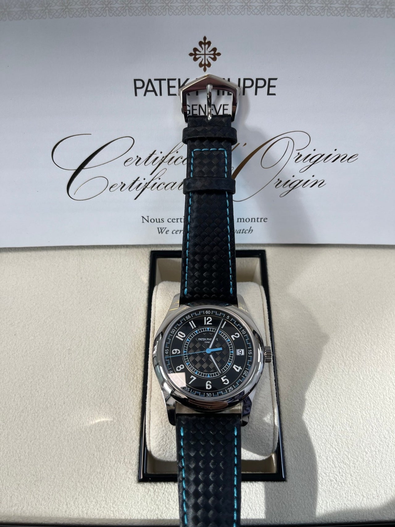 Patek Philippe Calatrava 40mm Blue Date Sweep Seconds (Ref# 6007G - 011) - WatchesOff5thWatch