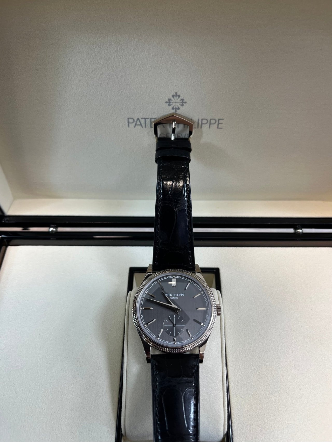 Patek Philippe Calatrava White Gold 39mm Silvery - Black Dial 6119G - 001 - WatchesOff5thWatch