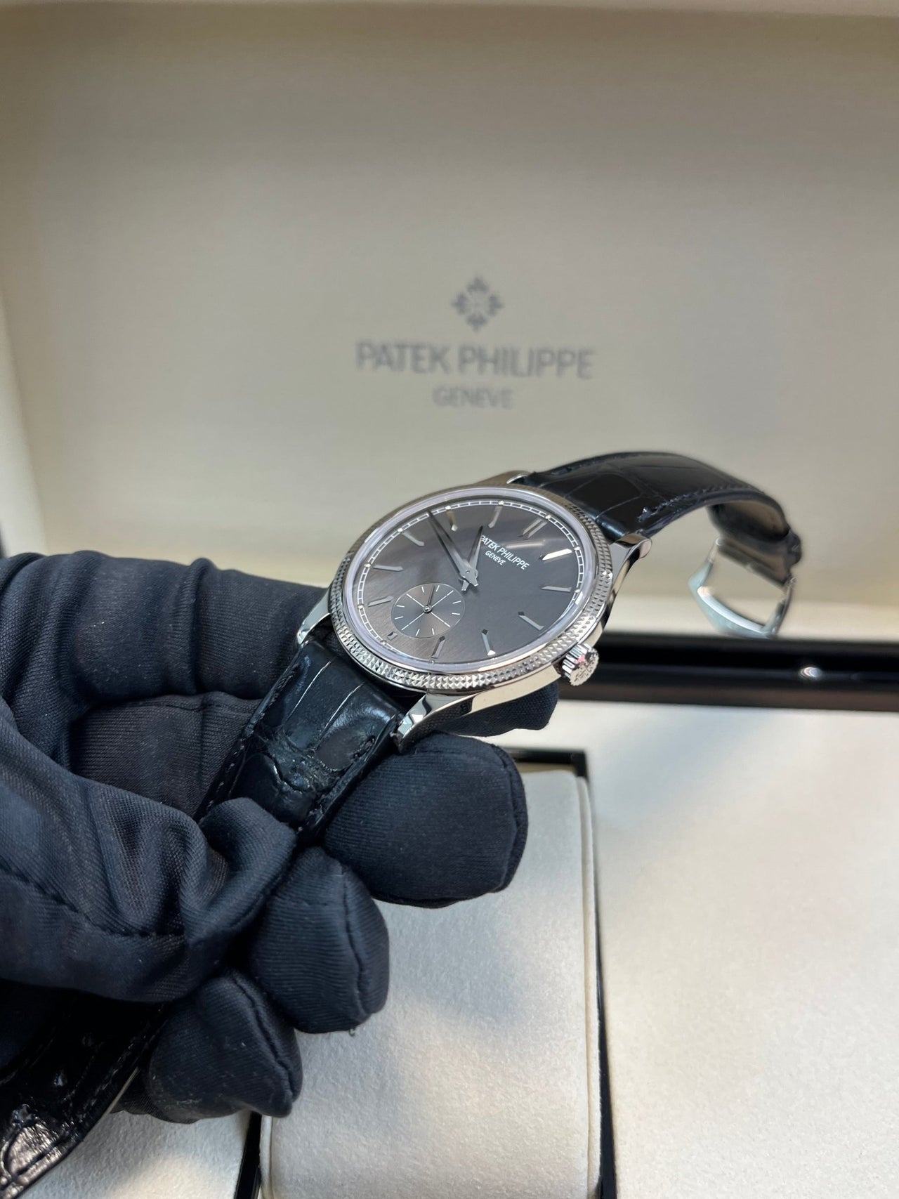 Patek Philippe Calatrava White Gold 39mm Silvery - Black Dial 6119G - 001 - WatchesOff5thWatch