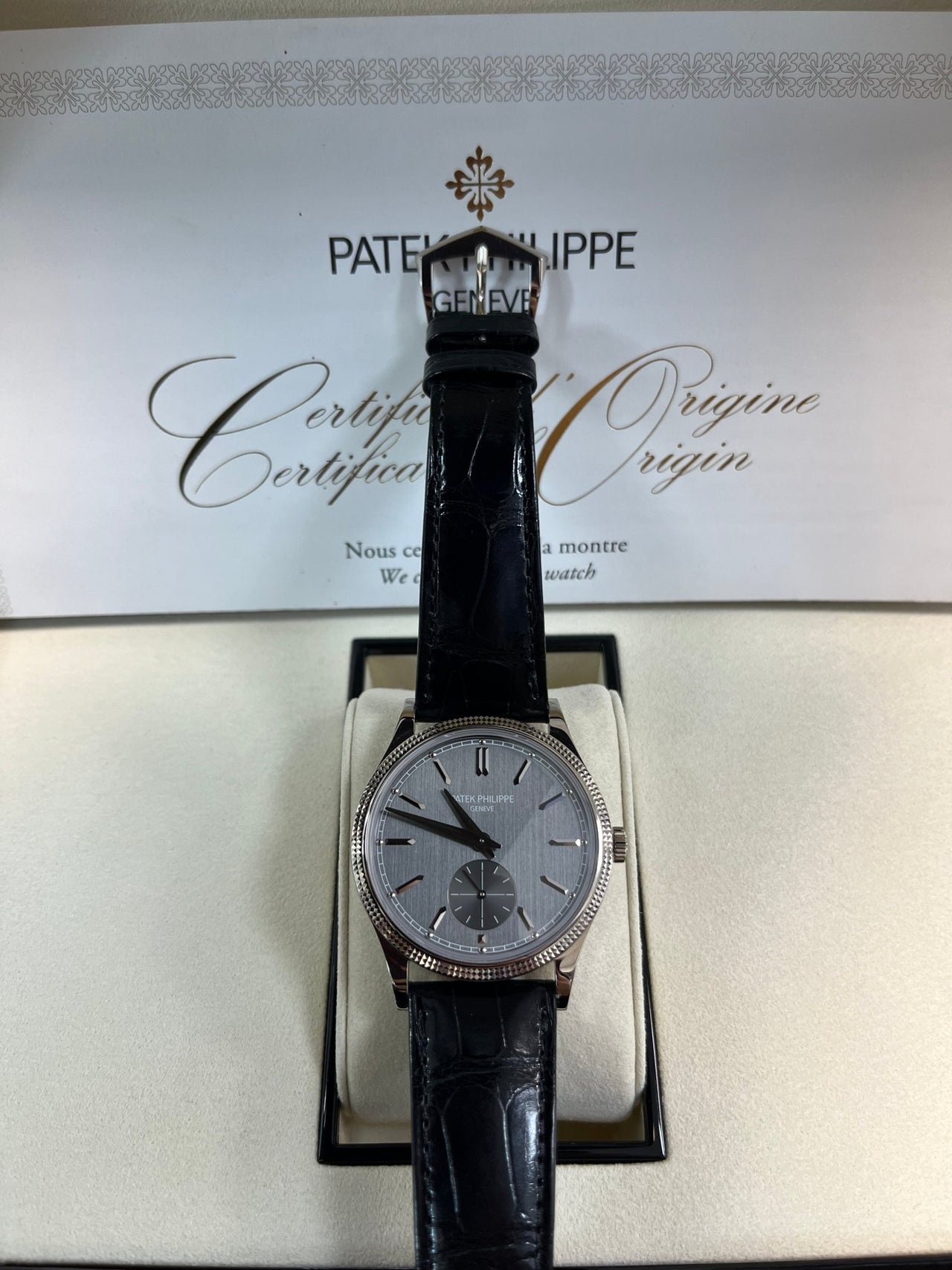 Patek Philippe Calatrava White Gold 39mm Silvery - Black Dial 6119G - 001 - WatchesOff5thWatch