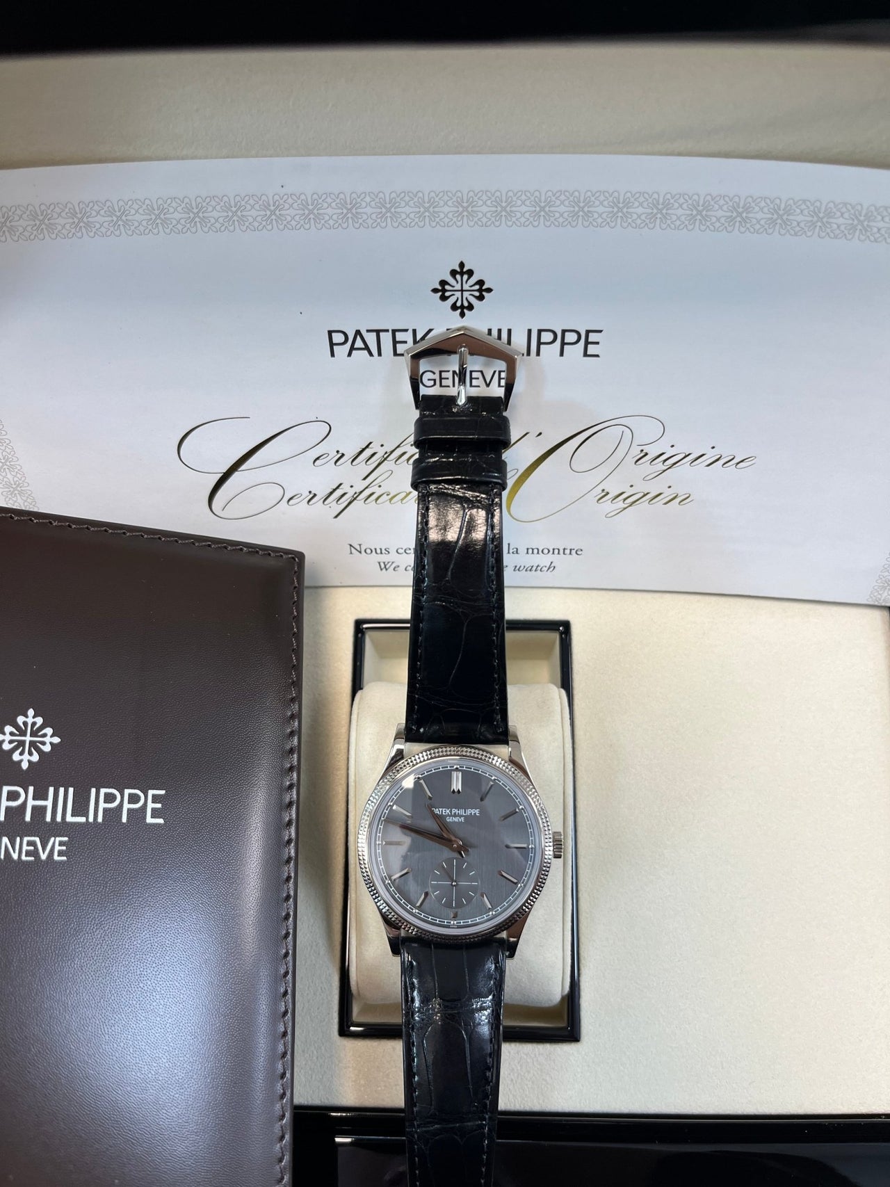 Patek Philippe Calatrava White Gold 39mm Silvery - Black Dial 6119G - 001 - WatchesOff5thWatch