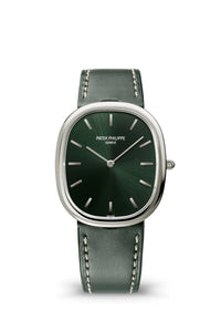 Thumbnail for Patek Philippe Golden Ellipse 31.1 x 35.6mm 18K White Gold Sunburst Olive Green Dial (Ref# 3738/100G-014) - WatchesOff5thWatch
