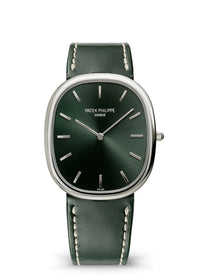 Thumbnail for Patek Philippe Golden Ellipse 34.5 x 39.5mm 18K White Gold Sunburst Olive Green Dial (Ref# 5738G-001) - WatchesOff5thWatch