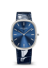 Thumbnail for Patek Philippe Golden Ellipse 34.5 x 39.5mm Platinum Sunburst Blue Dial (Ref# 5738P-001) - WatchesOff5thWatch