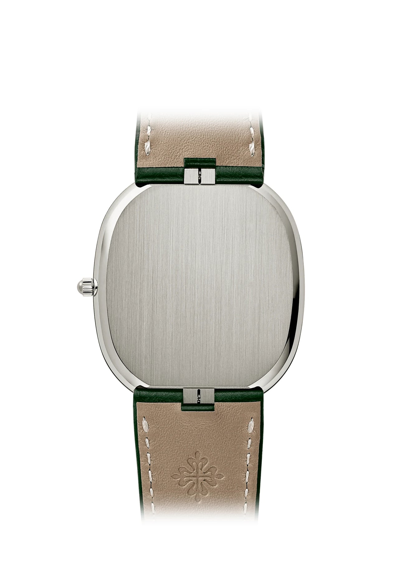 Patek Philippe Golden Ellipse 34.5 x 39.5mm 18K White Gold Sunburst Olive Green Dial Ref 5738G-001 solid white gold case back