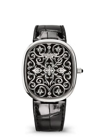 Thumbnail for Patek Philippe Golden Ellipse Rare Handcrafts 34.5 x 39.5mm 18K White Gold Hand Engraved Black Enamel Dial (Ref# 5738/51G-001) - WatchesOff5thWatch